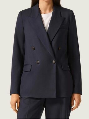 Argent Peak Lapel Blazer in Seasonless Wool in navy size 14